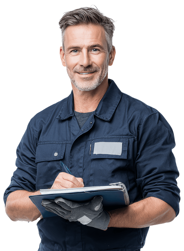 friendly hvac technician writing notes during home service visit in New Jersey